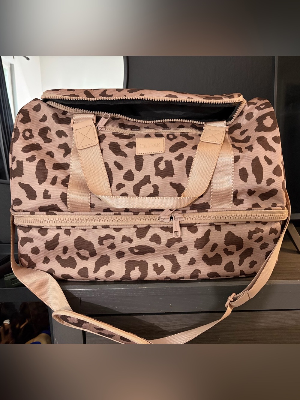 CALPAK Luka Duffel Leopard Print Travel Weekender Bag